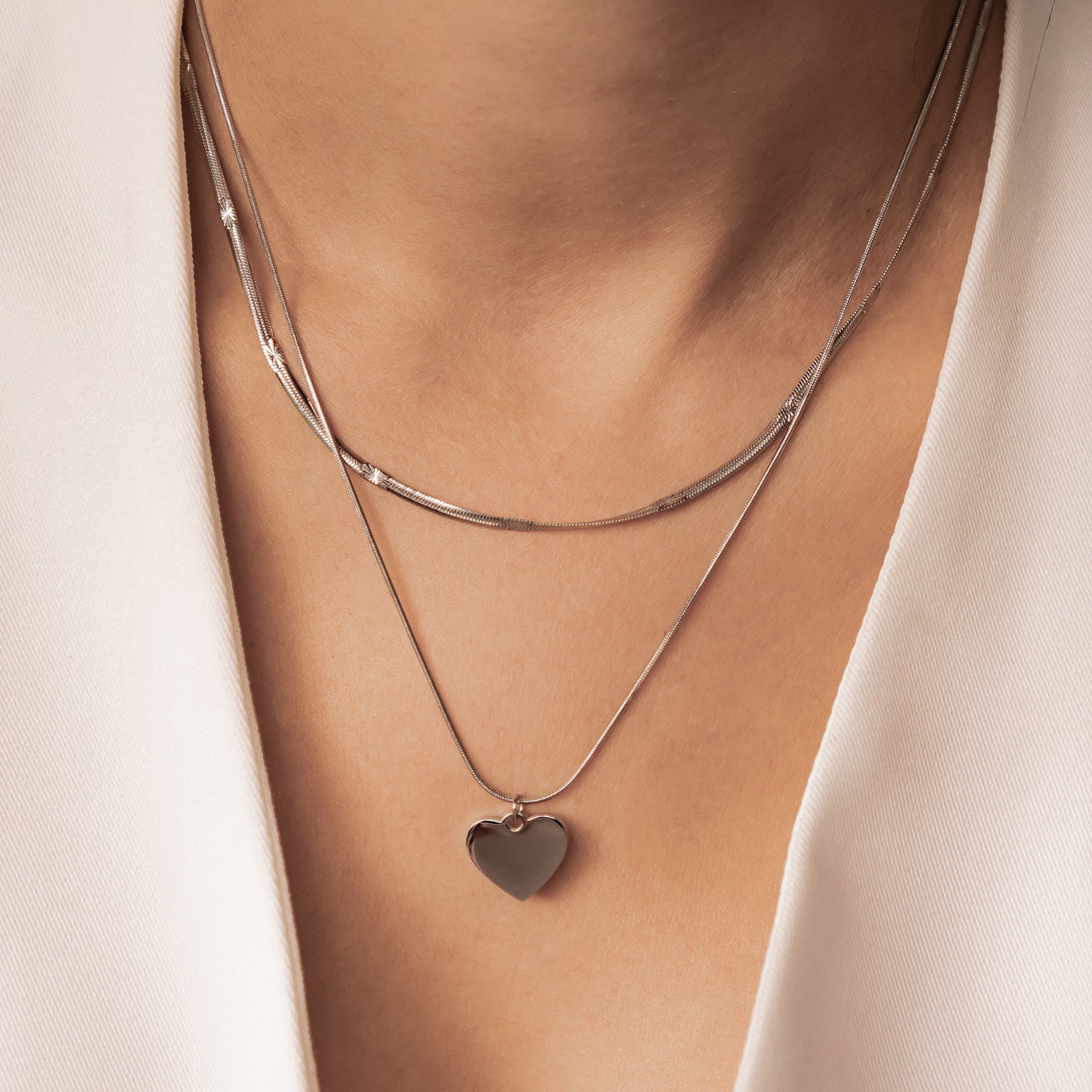 Set Collares con Corazón y Cadena Serpiente Texturizada Waterproof